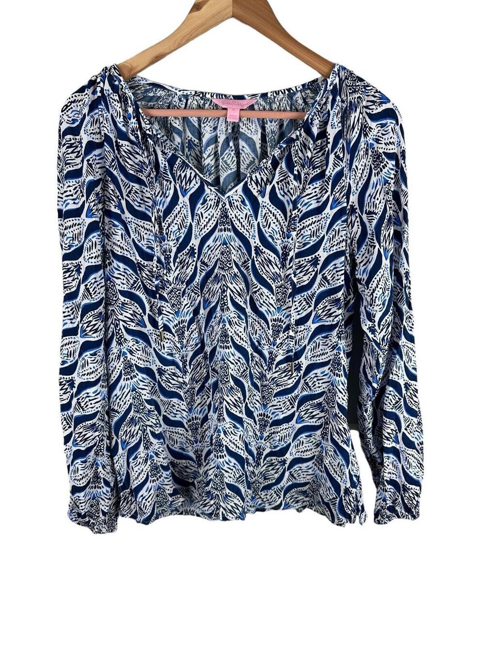 Lilly Pulitzer Women's Willa Tunic Top Medium Blue Mermaid Tail Blouse Shirt